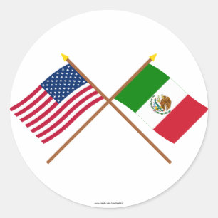 US and Mexico Crossed Flags Classic Round Sticker