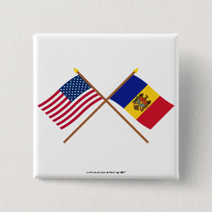US and Moldova Crossed Flags 15 Cm Square Badge