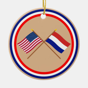 US and Netherlands Crossed Flags Ceramic Ornament