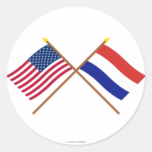 US and Netherlands Crossed Flags Classic Round Sticker (Front)