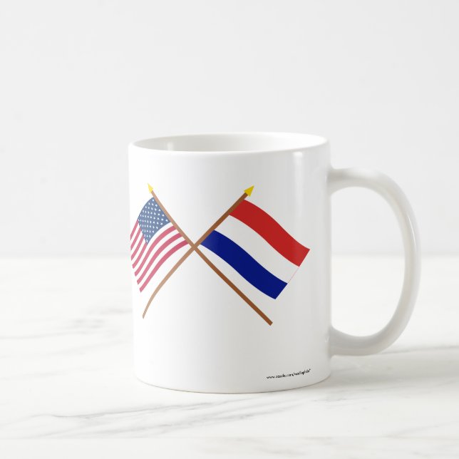 US and Netherlands Crossed Flags Coffee Mug (Right)