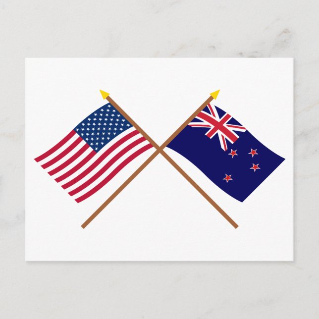 US and New Zealand Crossed Flags Postcard (Front)