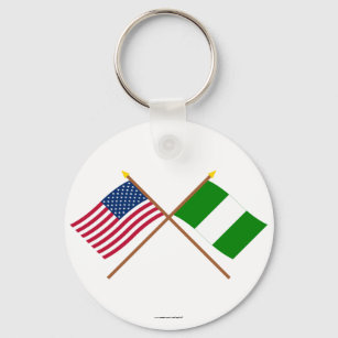 US and Nigeria Crossed Flags Key Ring