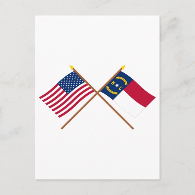 US and North Carolina Crossed Flags Postcard (Front)