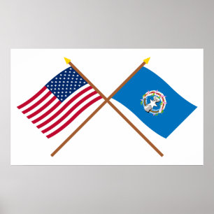 US and Northern Marianas Crossed Flags Poster