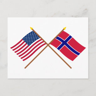 US and Norway Crossed Flags Postcard