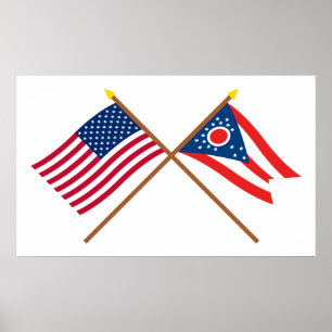 US and Ohio Crossed Flags Poster