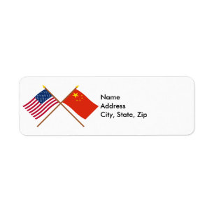 US and People's Republic of China Crossed Flags Return Address Label