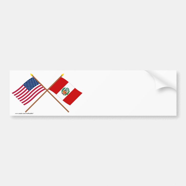 US and Peru Crossed Flags Bumper Sticker (Front)