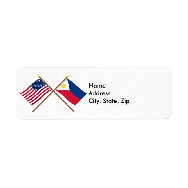 US and Philippines Crossed Flags Return Address Label (Front)