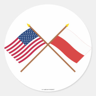 US and Poland Crossed Flags Classic Round Sticker