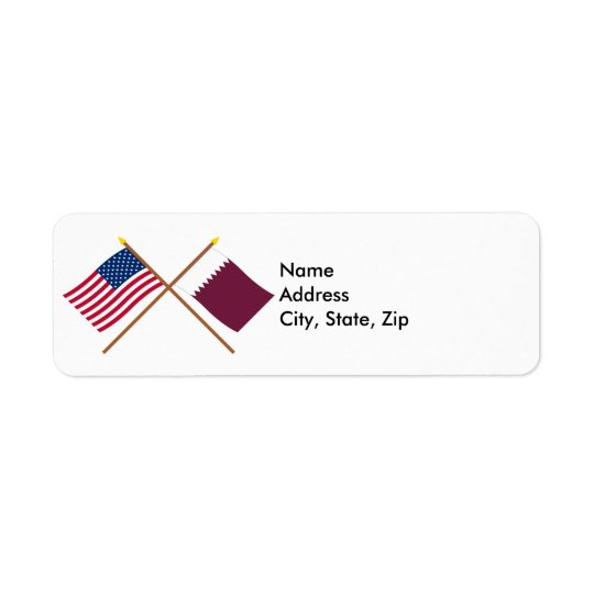 US and Qatar Crossed Flags Return Address Label