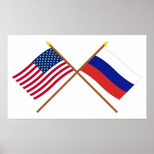 US and Russia Crossed Flags Poster