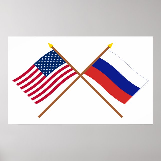 US and Russia Crossed Flags Poster (Front)