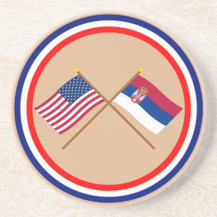 US and Serbia Crossed Flags Coaster
