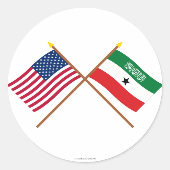 US and Somaliland Crossed Flags Classic Round Sticker (Front)