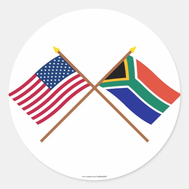 US and South Africa Crossed Flags Classic Round Sticker (Front)