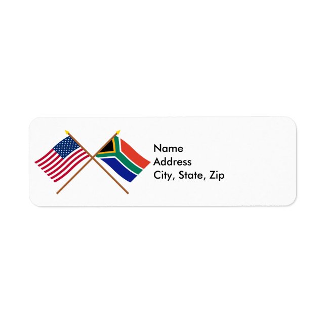 US and South Africa Crossed Flags Return Address Label (Front)