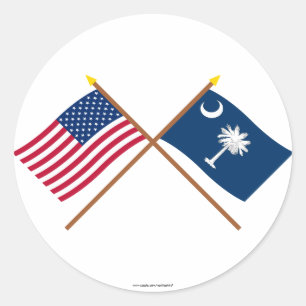 US and South Carolina Crossed Flags Classic Round Sticker