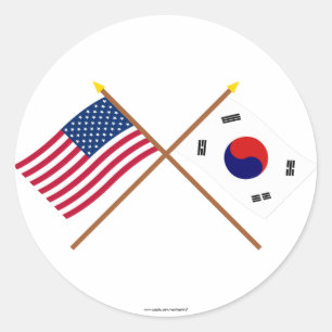 US and South Korea Crossed Flags Classic Round Sticker