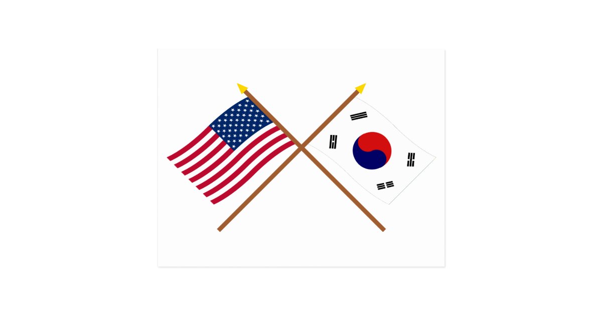  US  and South  Korea  Crossed Flags  Postcard Zazzle com au