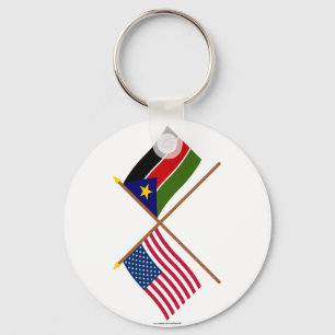 US and Southern Sudan Crossed Flags Key Ring