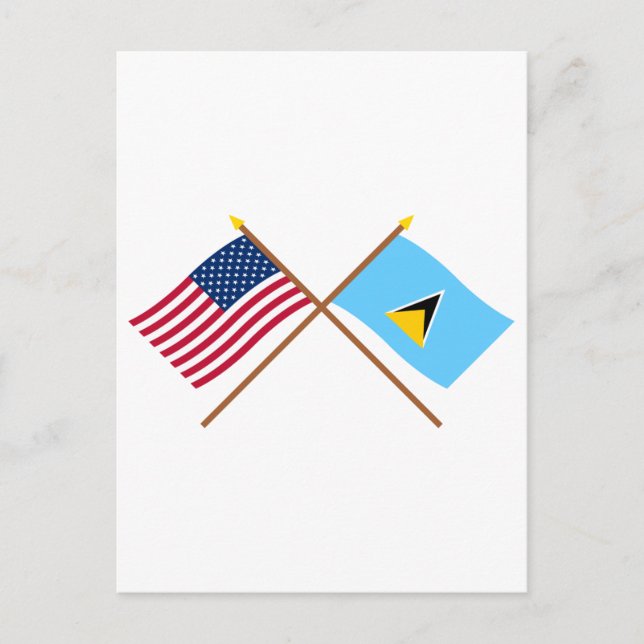 US and St Lucia Crossed Flags Postcard (Front)