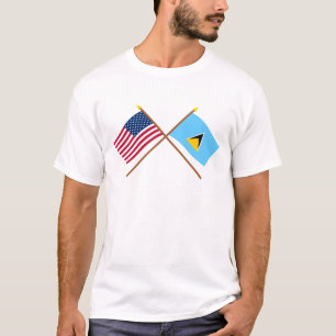 US and St Lucia Crossed Flags T-Shirt