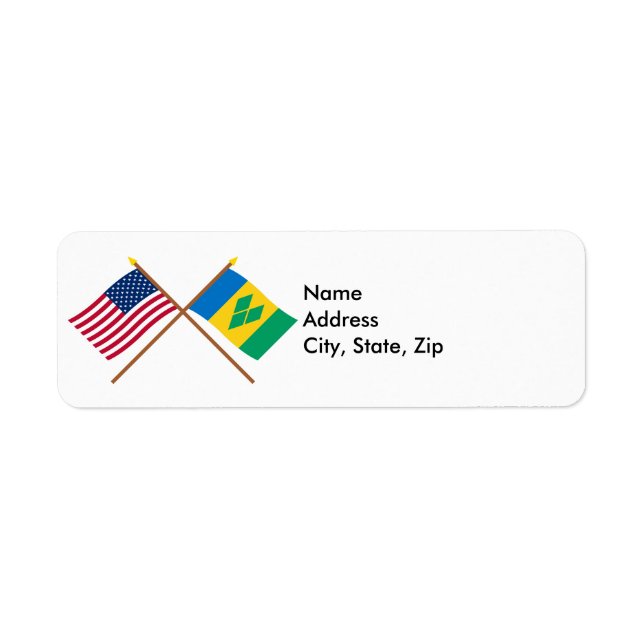 US and St. Vincent Crossed Flags Return Address Label (Front)