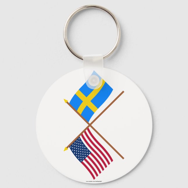 US and Sweden Crossed Flags Key Ring (Front)