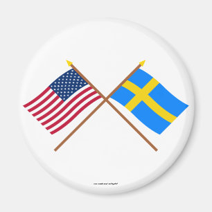 US and Sweden Crossed Flags Magnet