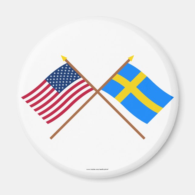 US and Sweden Crossed Flags Magnet (Front)
