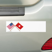 US and Switzerland Crossed Flags Bumper Sticker (On Car)
