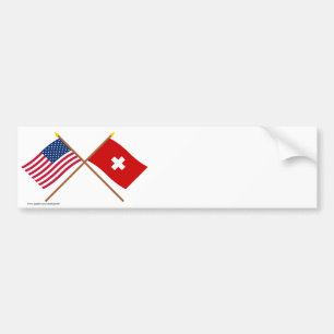 US and Switzerland Crossed Flags Bumper Sticker