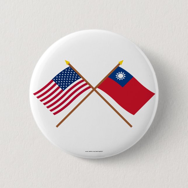 US and Taiwan Crossed Flags 6 Cm Round Badge (Front)