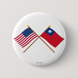 US and Taiwan Crossed Flags 6 Cm Round Badge