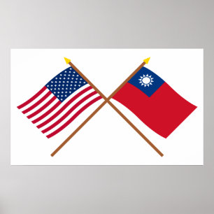 US and Taiwan Crossed Flags Poster