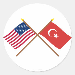 US and Turkey Crossed Flags Classic Round Sticker