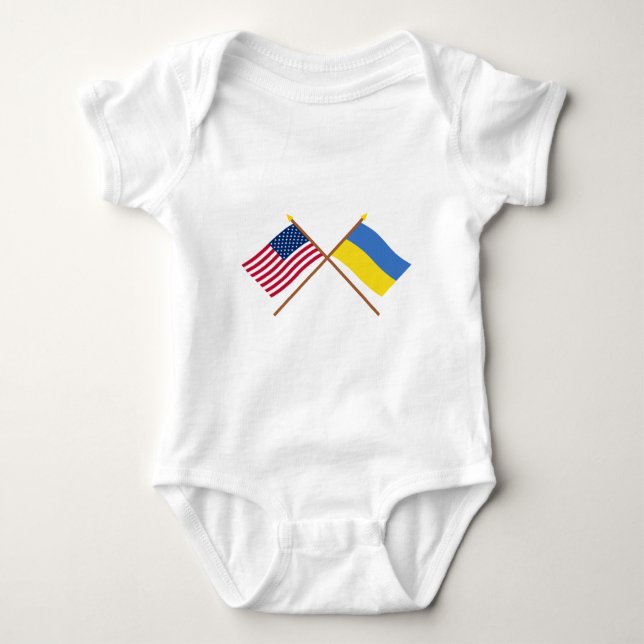 US and Ukraine Crossed Flags Baby Bodysuit (Front)