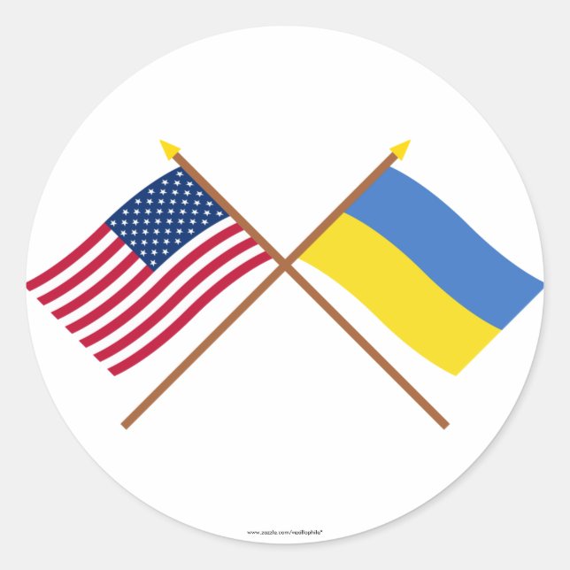 US and Ukraine Crossed Flags Classic Round Sticker (Front)