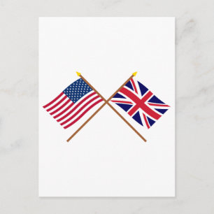 US and United Kingdom Crossed Flags Postcard