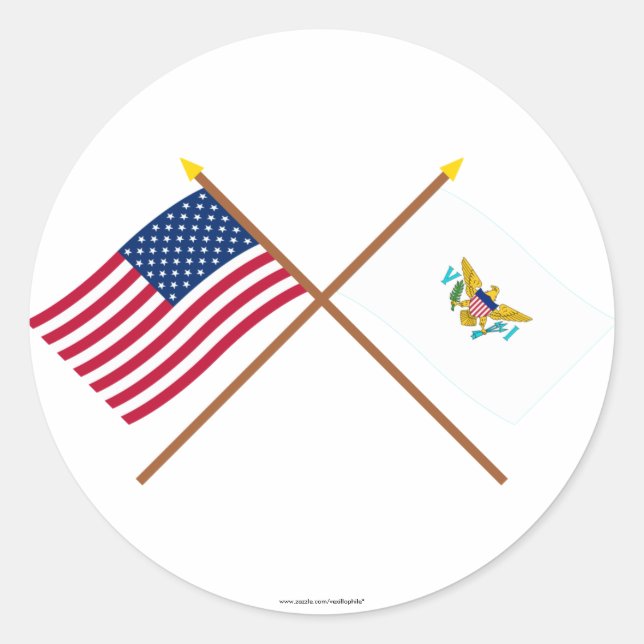 US and Virgin Islands Crossed Flags Classic Round Sticker (Front)