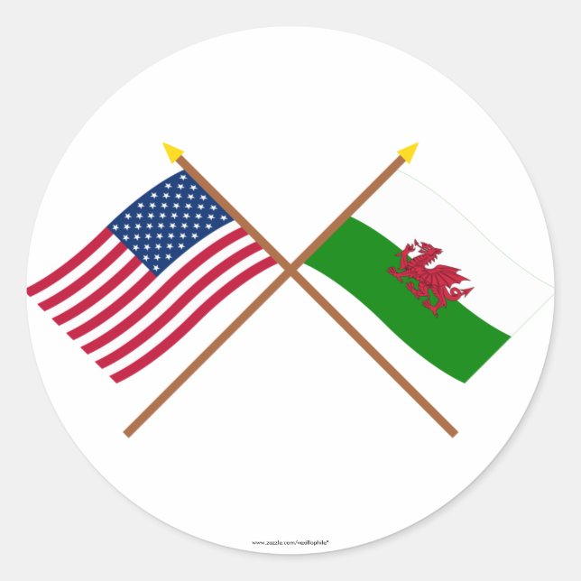 US and Wales Crossed Flags Classic Round Sticker (Front)