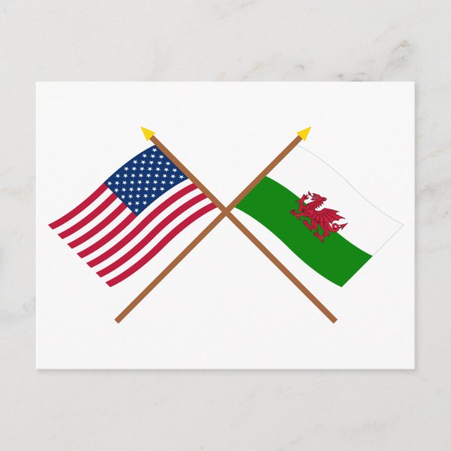US and Wales Crossed Flags Postcard (Front)