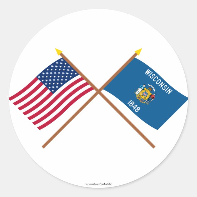 US and Wisconsin Crossed Flags Classic Round Sticker (Front)