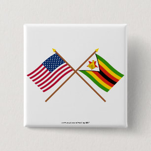 US and Zimbabwe Crossed Flags 15 Cm Square Badge