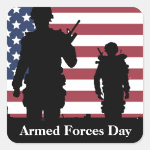 US Armed Forces Day American Flag with Soldiers Square Sticker