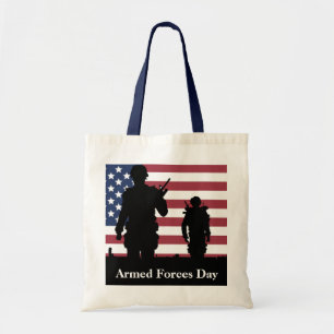 US Armed Forces Day American Flag with Soldiers Tote Bag