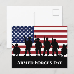 US Armed Forces Day Soldiers American Flag Art Postcard