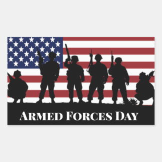 US Armed Forces Day Soldiers American Flag Art Rectangular Sticker